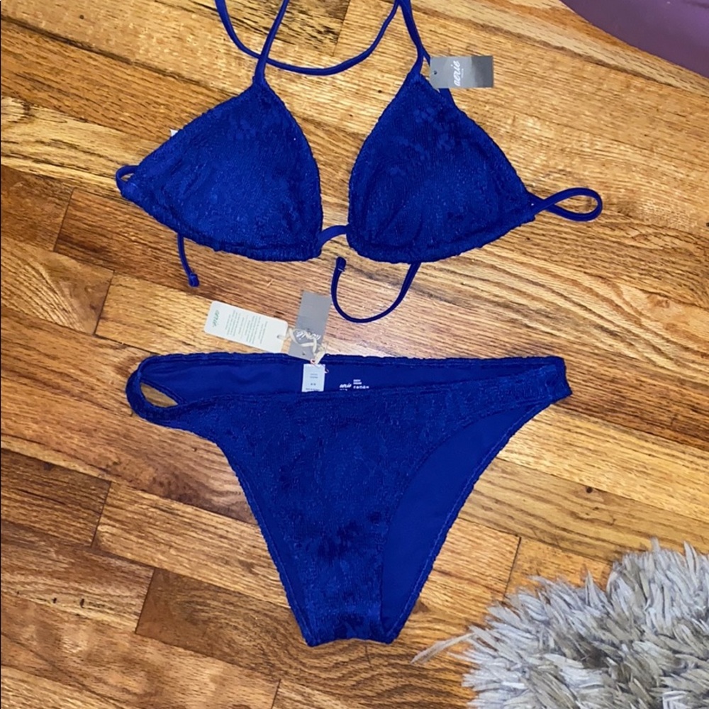 Aerie crochet blue bikini top and bottom size M